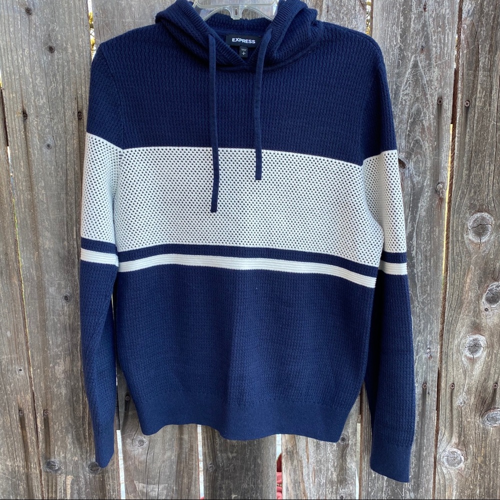 Express • white and navy hoodie sweater